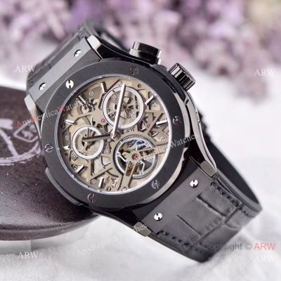 New Copy Hublot Classic Fusion Tourbillon Skeleton All Black watch 45mm